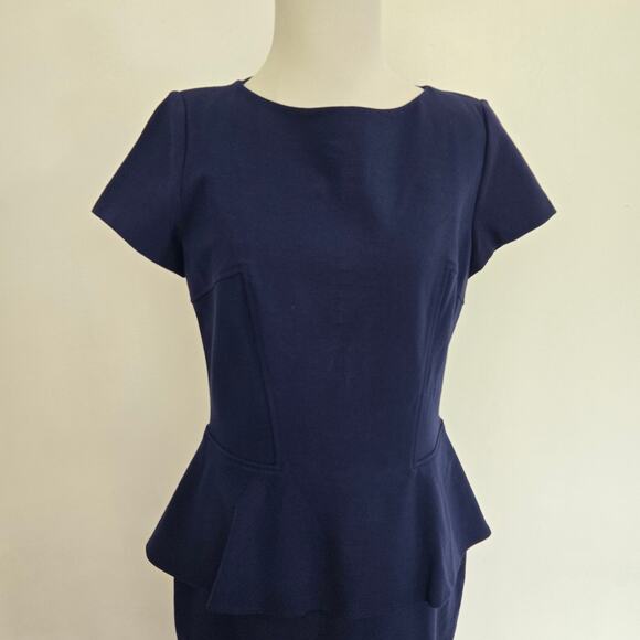 Lafayette 148 Navy Peplum Sheath Dress Short Sleeves Ponte Career Women 6 - Picture 4 of 11